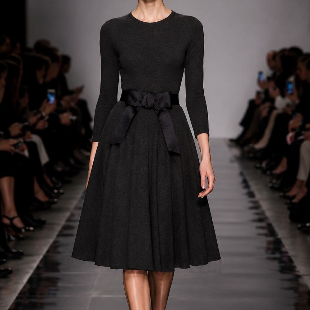 Lanvin Paris Alber Elbaz Full Skirted Bow Dress in Charcoal Melange FR 38 US 6